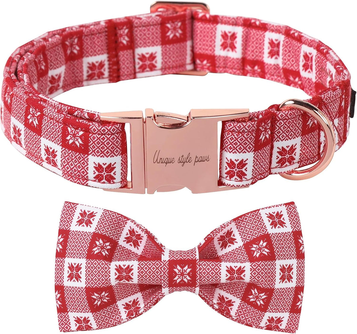 Unique Style Paws Christmas Day Dog Collar with Bow Christmas Red Papercut Cotton Puppy Collars for