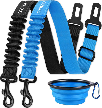 COOYOO Dog Seat Belt,3 Piece Set Retractable Dog Car Harness Adjustable for Vehicle Nylon Pet