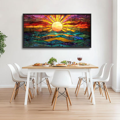 Quorin Boho Sun Large Wall Art Colorful Pictures Abstract Geometric Sun Sunset Sea Wall Decor