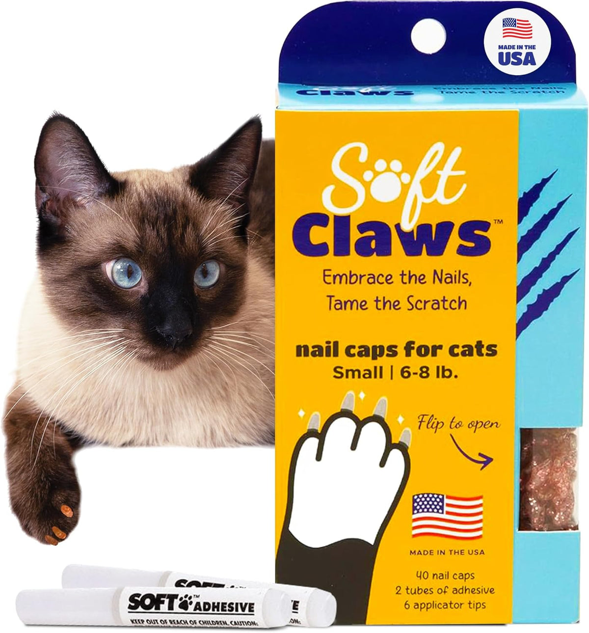 Soft Claws Cat Nail Caps for Small Cats–(40 Caps, Pink Sparkle)-Made in USA-Veterinarian-Developed