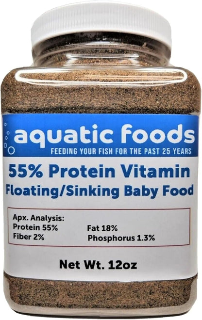 Aquatic Foods Inc. 55% Protein Vitamin Rich Micro Floating/Slow Sinking Baby & Fry Food for