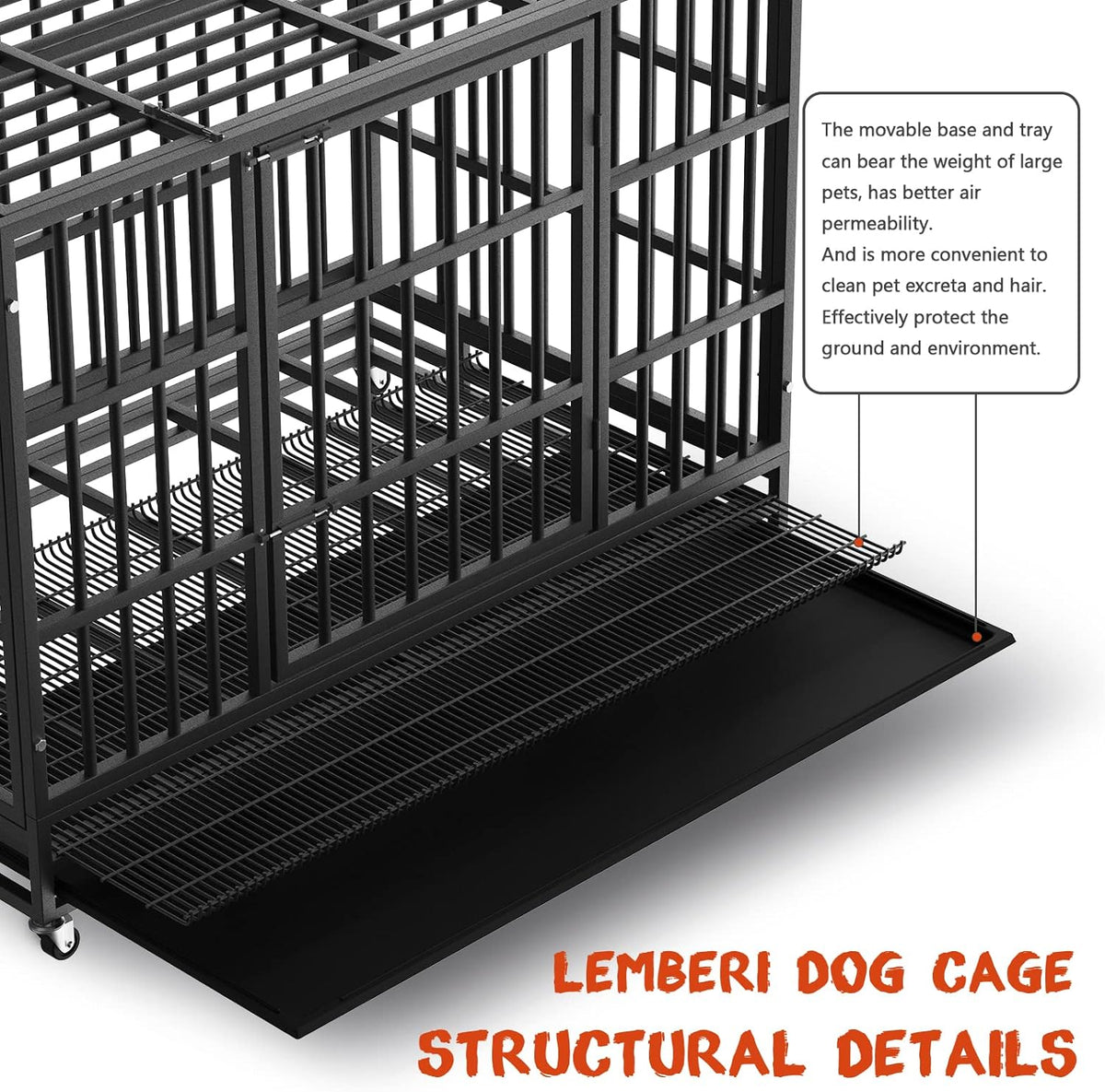 LEMBERI 48/38 inch Heavy Duty Indestructible Dog Crate, Escape Proof Dog Cage Kennel with Lockable