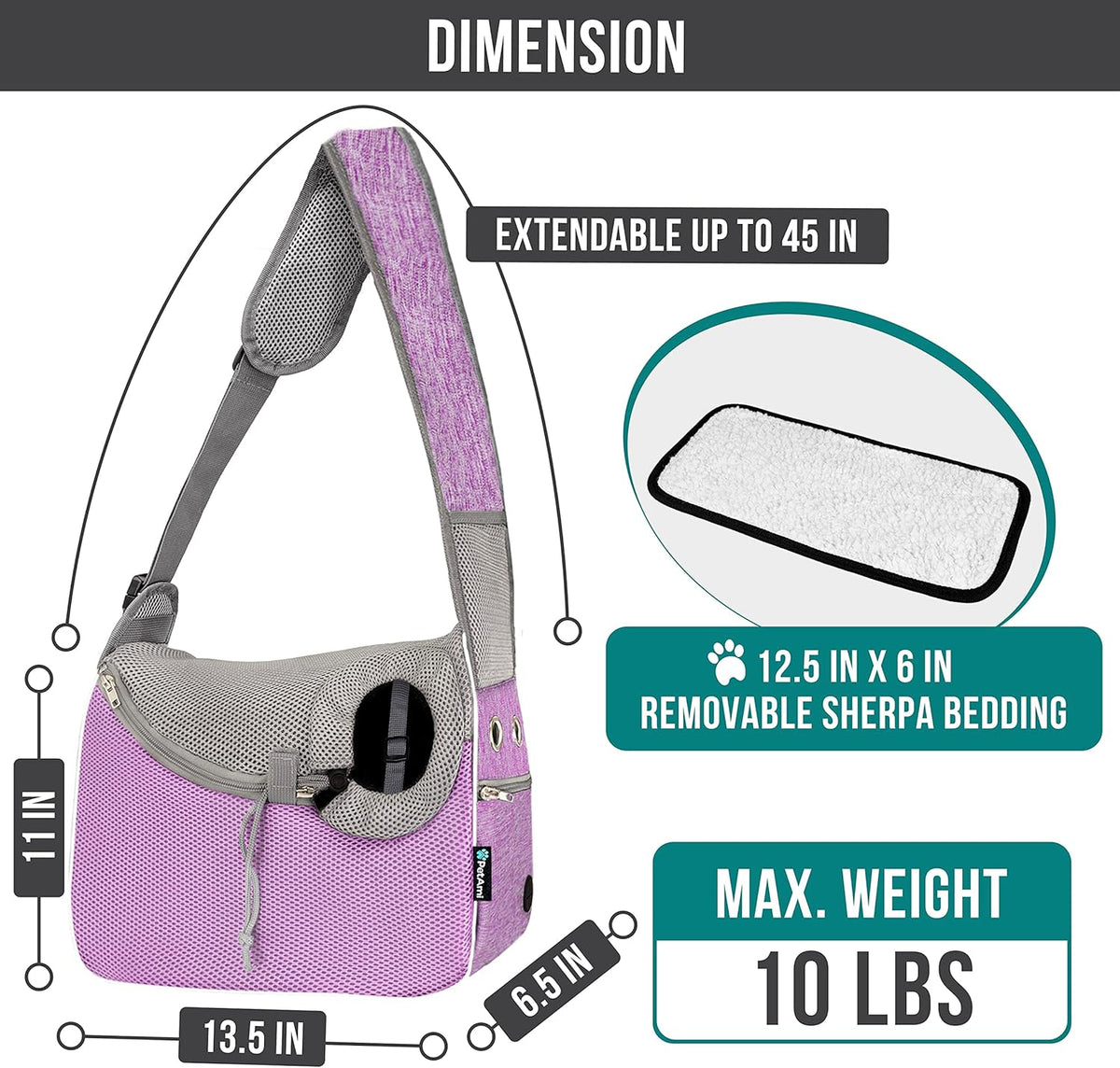 PetAmi Small Dog Sling Carrier, Soft-Sided Crossbody Puppy Carrying Purse Bag, Adjustable Sling Pet
