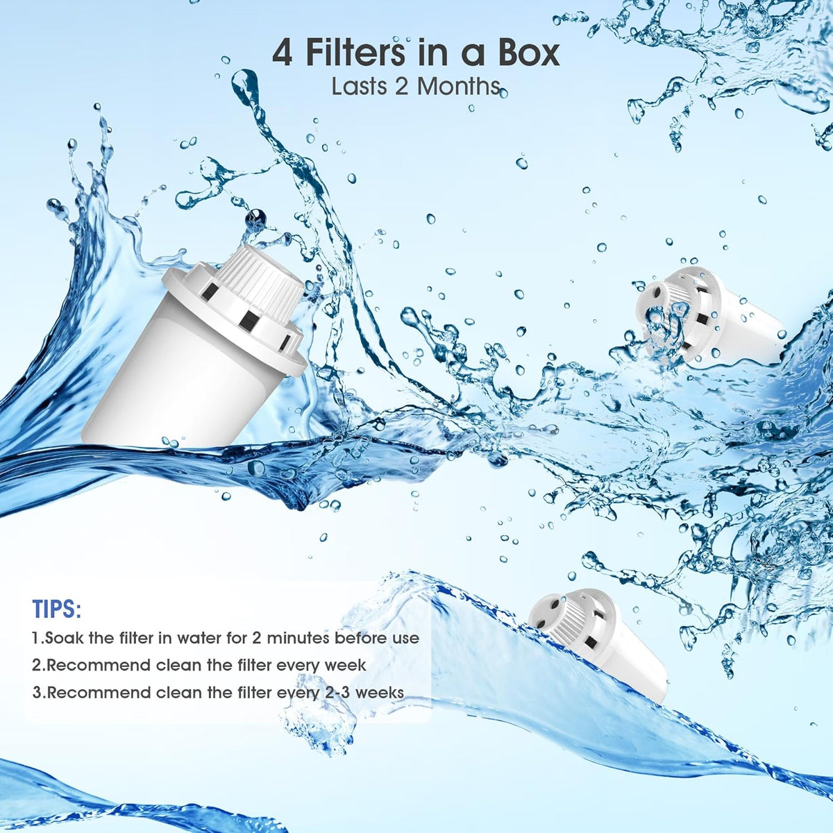Dog Water Fountain Filters Replacement 4 Packs, 2 Months Set of Replacement Filter with 2 Sponges