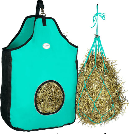 Majestic Ally 1200 D Hay Feeder Tote Bag for Horses, Sheep with Reflective Trim- Reduces Waste