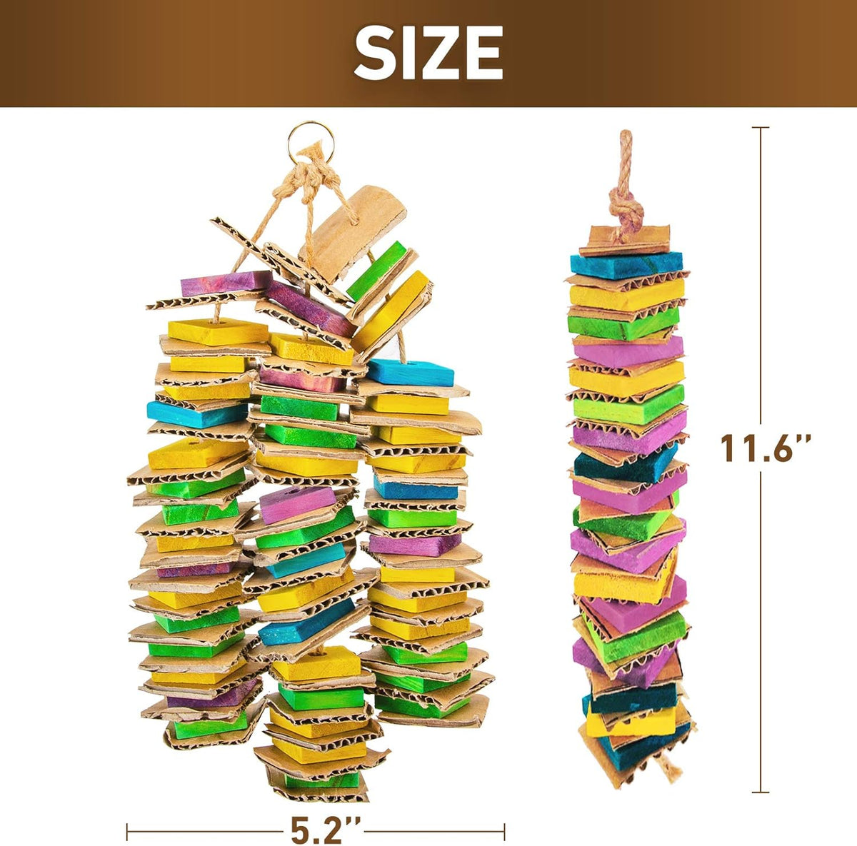 MYFAMIREA Parrot Toys for Medium Birds, Parrot Chewing Cardboard Toys Natural Wooden Macaws Cage