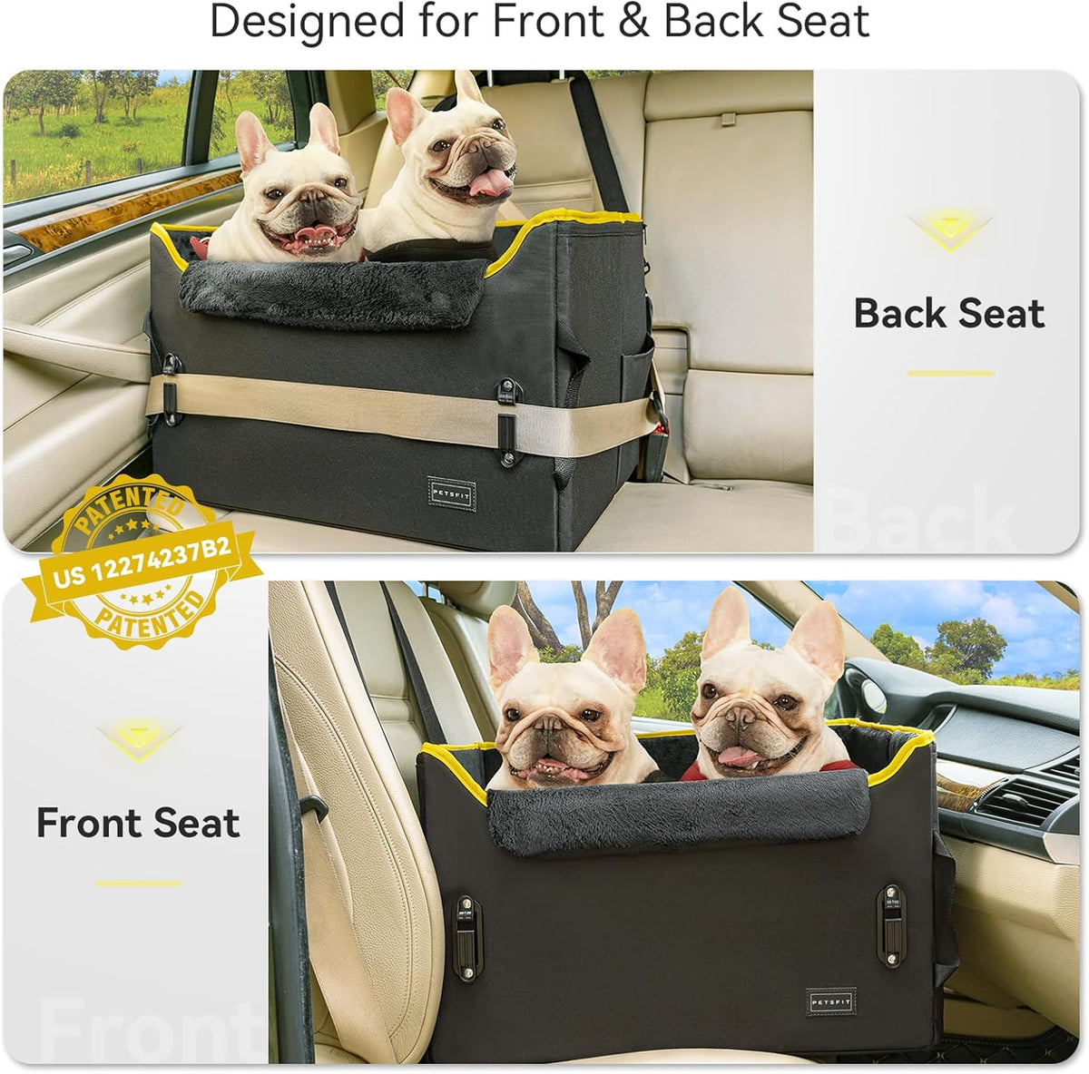 PETSFIT Dog Booster Car Seat, Dog Car Seats for Medium Sized Dogs or 2 Small Pets with 2 Safety