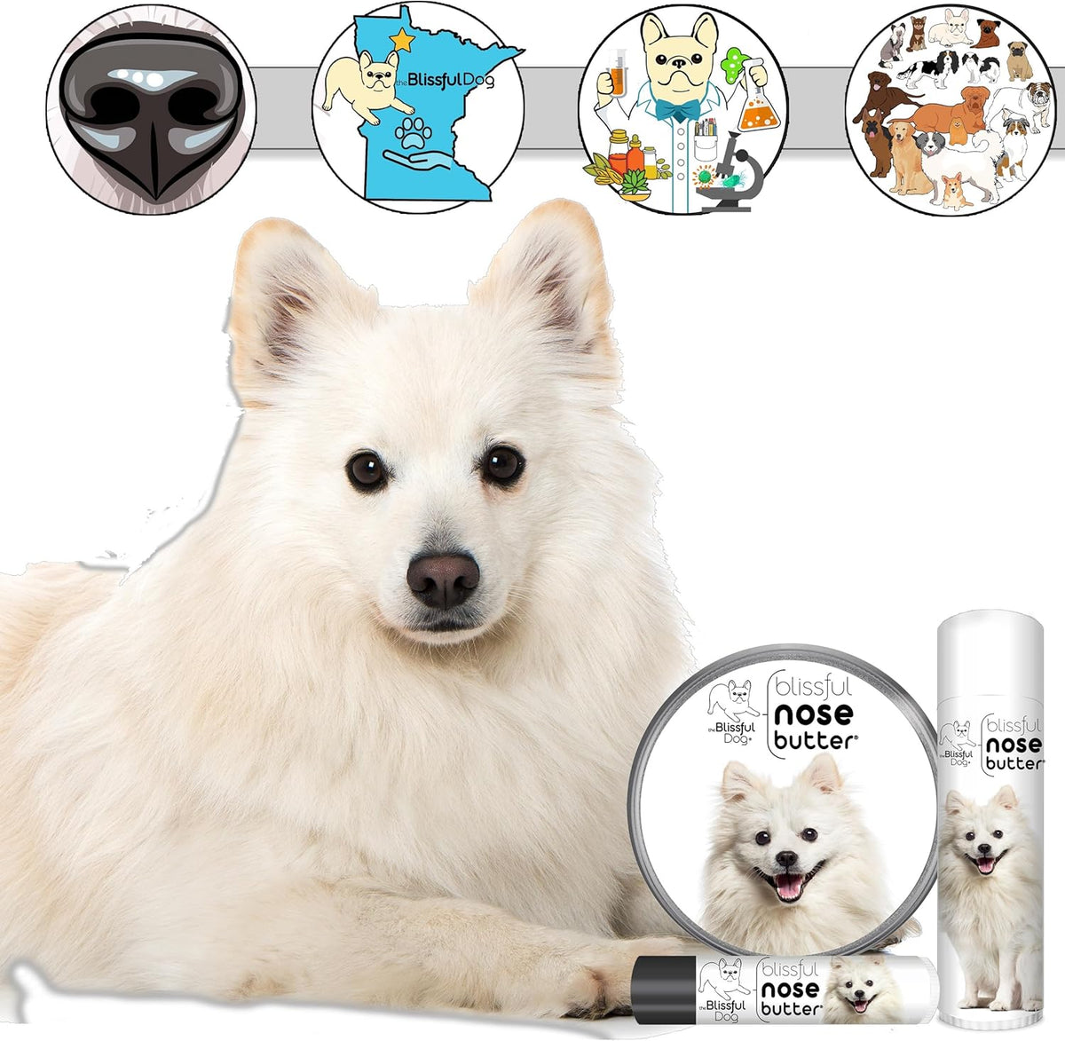 The Blissful Dog American Eskimo Nose Butter for Dry, Cracked Skin, Lick-Safe Dog Nose Balm with