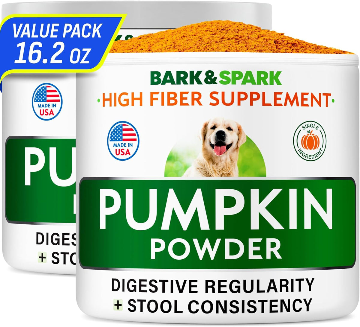 BARK&SPARK Pumpkin Powder for Dogs - 16.2oz Powdered Fiber Supplement and Stool Softener - Upset