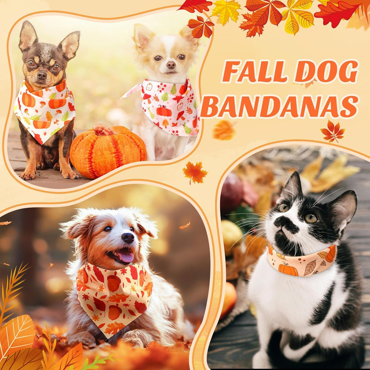 Chunful 100 Pieces Fall Dog Bandanas Bulk Autumn Pet Bandanas with Pumpkin Patterns Triangle Scarf