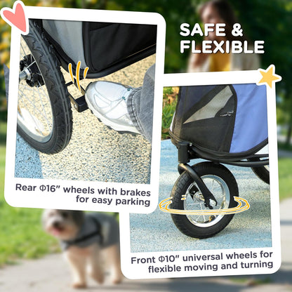 PawHut Dog Stroller, Pet Stroller 3 Wheels with Easy One-Hand Fold, Rubber Wheels, Storage Bag