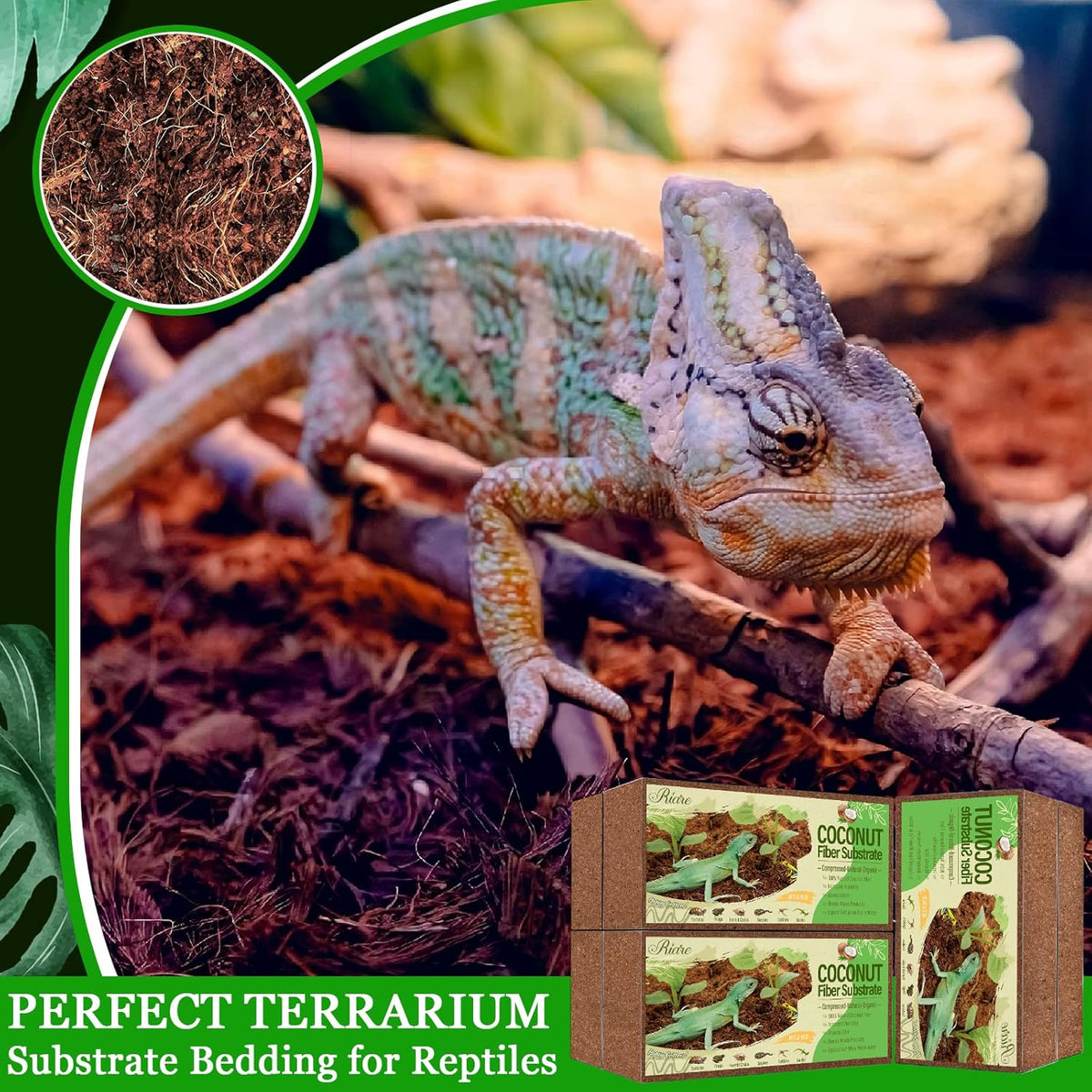 Riare 6 Pack Natural Coconut Fiber Substrate for Reptile- Premium Compressed Coconut Husk Terrarium