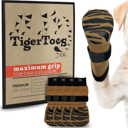 DOK TigerToes Premium Non-Slip Dog Socks for Hardwood Floors - Extra-Thick Grip That Works Even