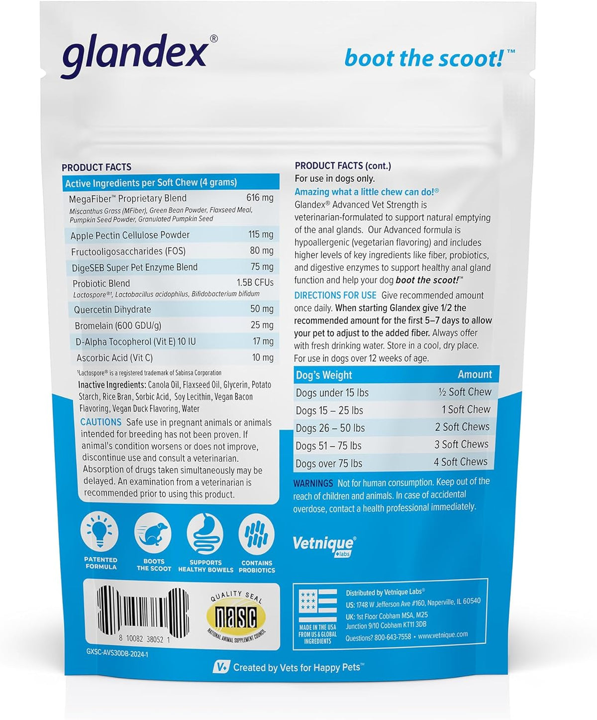 Vetnique Glandex Anal Gland Soft Chew Treats with Pumpkin for Dogs Digestive Enzymes, Probiotics