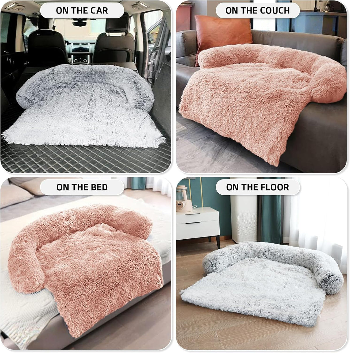 GGIB Calming Dog Bed Fluffy Plush Dog Mat for Furniture Protector with Removable Washable Cover for