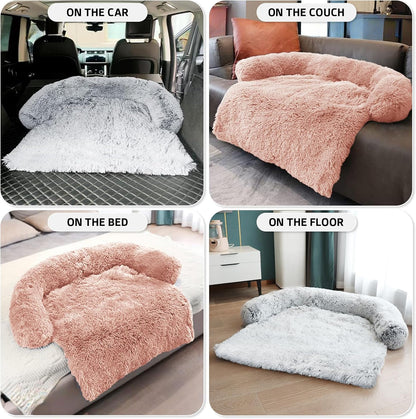 GGIB Calming Dog Bed Fluffy Plush Dog Mat for Furniture Protector with Removable Washable Cover for