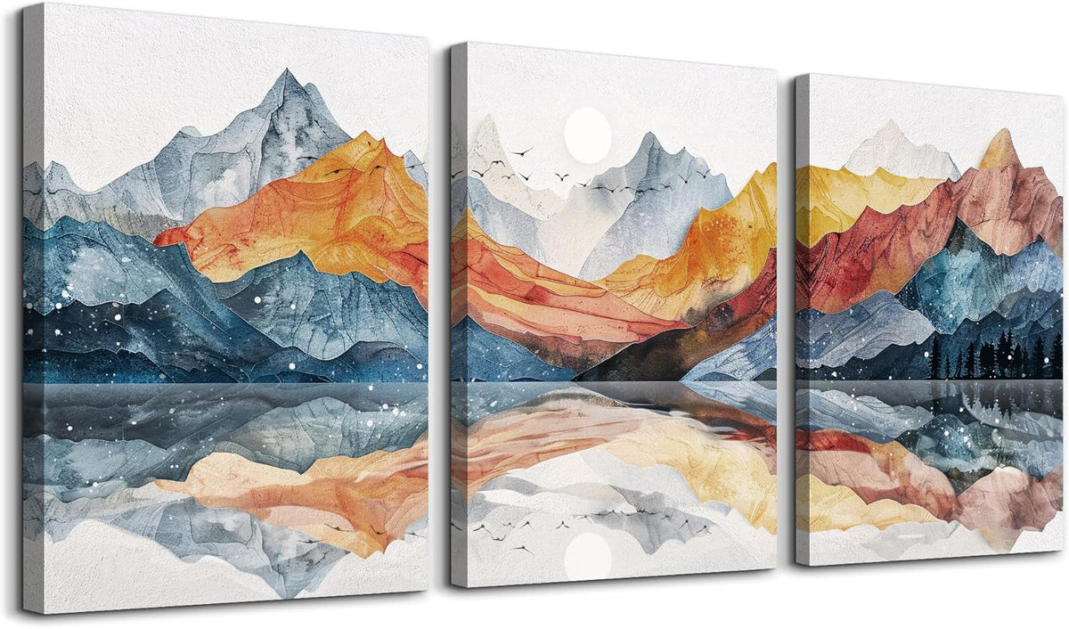 TTHYUEWS Abstract Art for Bedroom & Living Room - Modern Ink Mountain Landscapes - 3 Piece Ready To