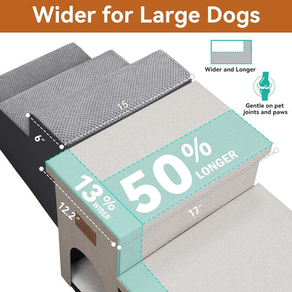 Dog Stairs with Condo 18" H, 3-Step Wider Dog Steps for High Beds Couch, Folding Storage Pet Stairs