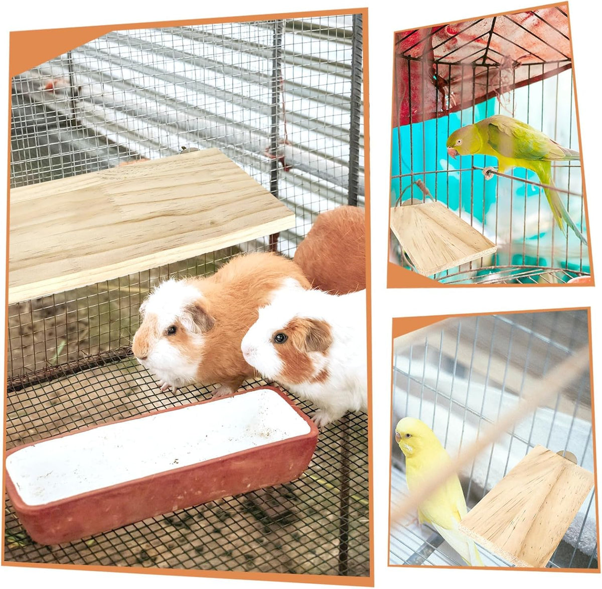 BILLIOTEAM 4-Size Bird Platforms with Wood Perches and Stand Boards - Habitat Cage Corner Shelves