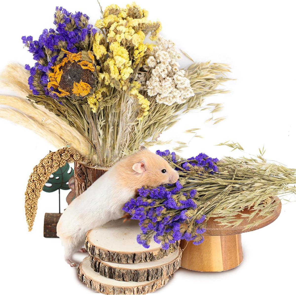 Natural Ear of Grain Flower&Herb Bedding Mate Habitat Decor, Adding Fun Hamster Accessories for