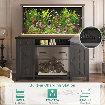 55-75 Gallon Aquarium Stand With Charging Station, Farmhouse Fish Tank Stand, Reptile Tank Stand