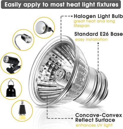 Briignite Reptile Heat Bulb 2 Pack, 50W UVA UVB Reptile Light Bulbs, Dimmable Heat Lamp Bulbs
