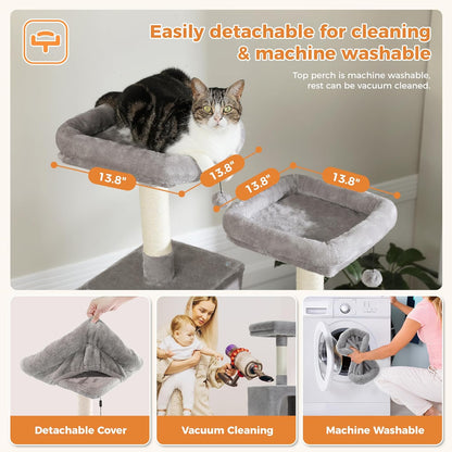 PAWZ Road 70 Inch Cat Tower, Tall Cat Tree with 2 Cozy Condos, 2 Plush Perch, Large Basket, 2