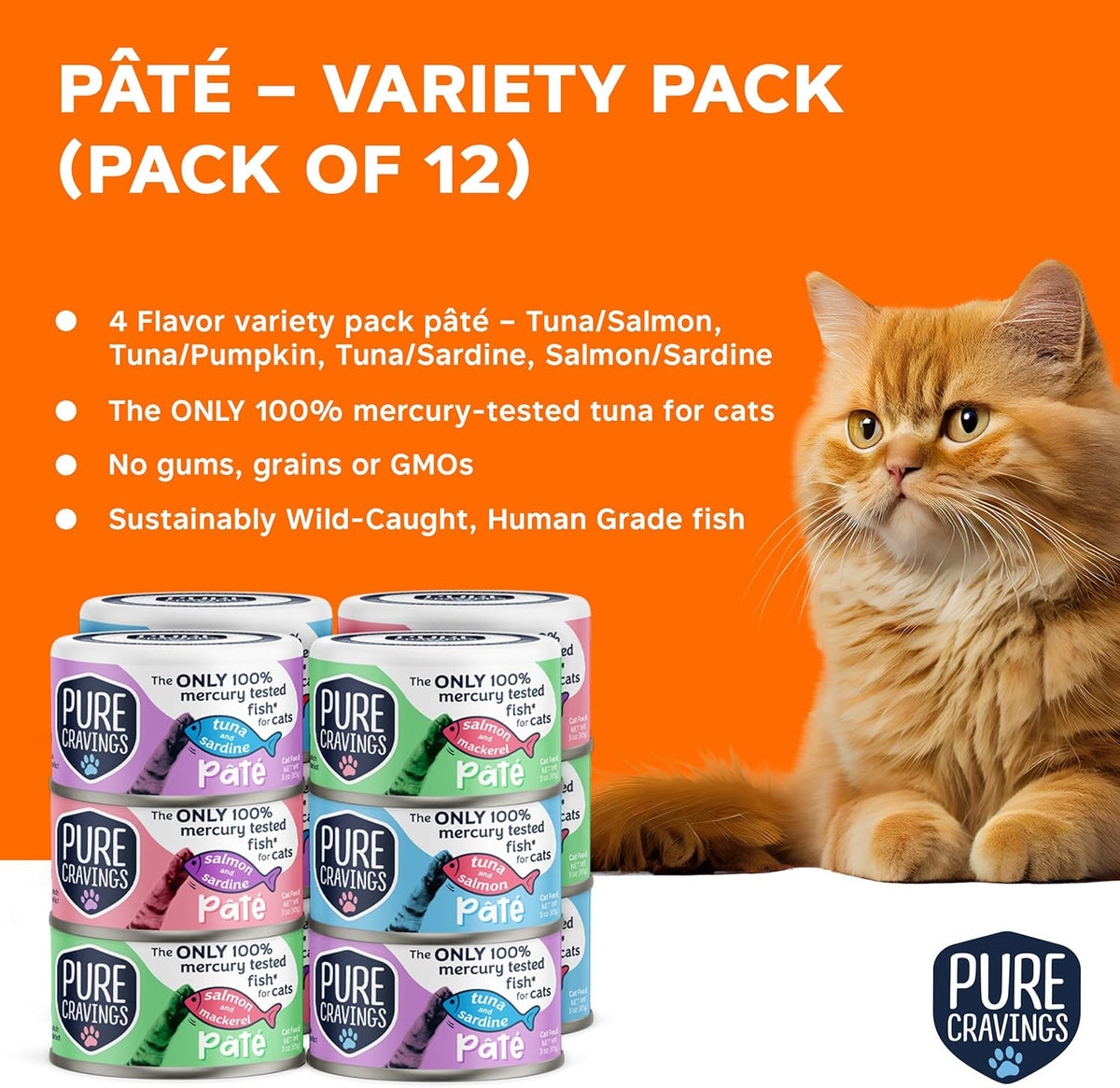 Pate, Canned Wet Cat Food, 100% Mercury-Tested, Moist Can Fish, Grain-Free Protein, Non-GMO