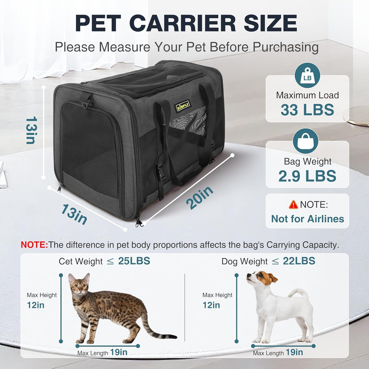 Small Dog Carrier for Puppies, Rabbits, Cat Carrier Soft, Foldable Travel Bag, Fits Pets up to