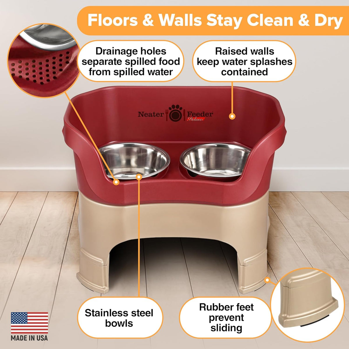 Neater Feeder Deluxe Mess Proof Dog Bowls Elevated for Large Dogs – Made in USA – No Spill Raised