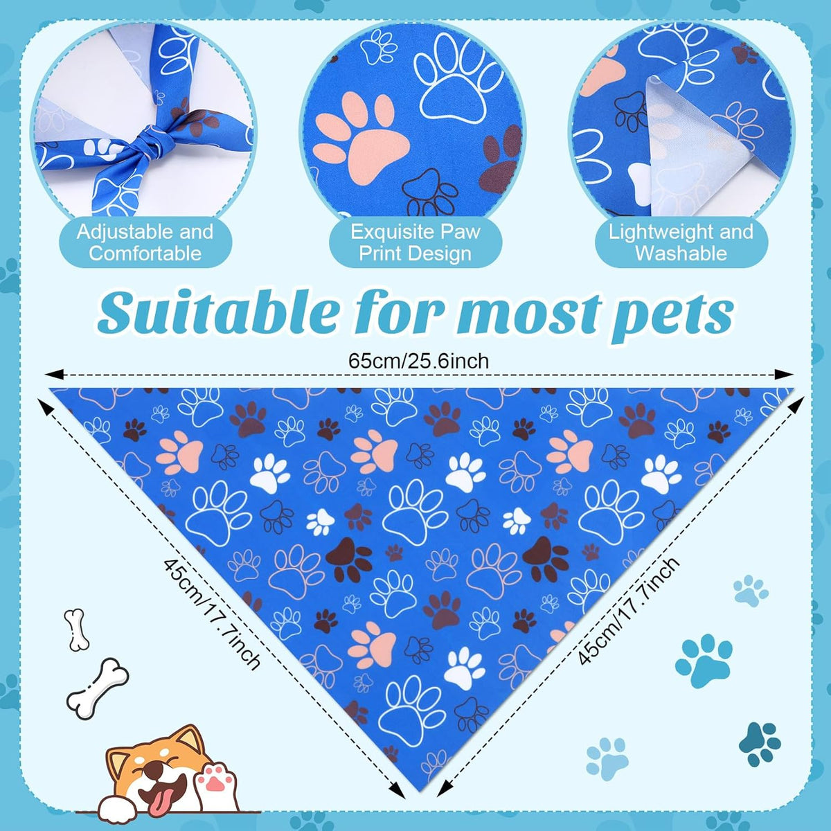 100 Pieces Paw Print Dog Bandanas Bulk Paw Bandanas for Dogs Soft Bibs Adjustable Triangle Doggie