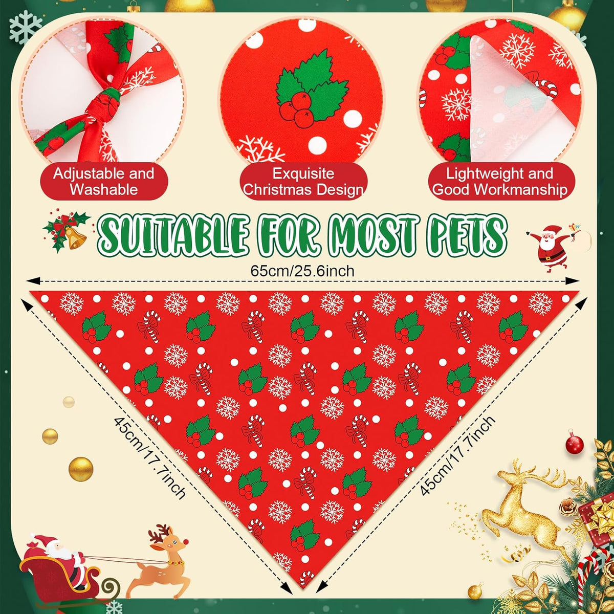 500 Pcs Christmas Bandanas for Dogs Xmas Bandanas Bulk with Santa Snowflake Candy Cane Patterns