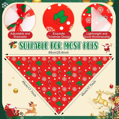 500 Pcs Christmas Bandanas for Dogs Xmas Bandanas Bulk with Santa Snowflake Candy Cane Patterns