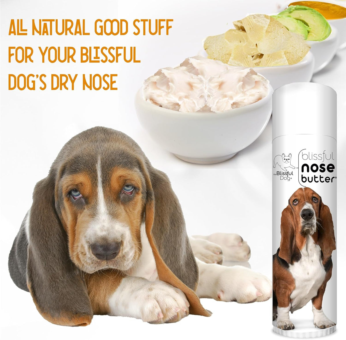The Blissful Dog Basset Hound Nose Butter for Dry, Cracked Skin, Lick-Safe Dog Nose Balm with