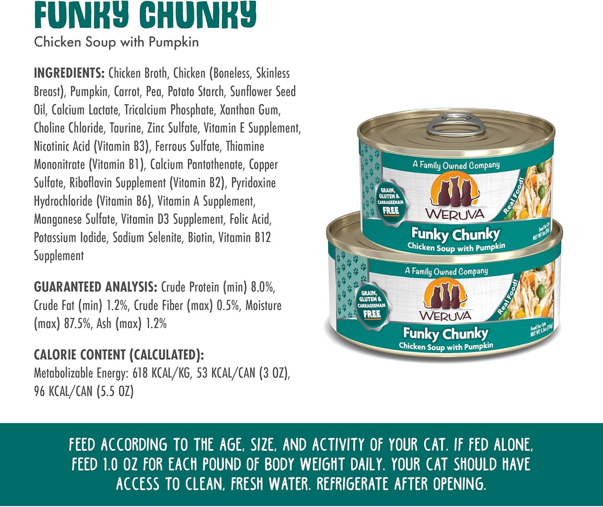 Weruva Classic Cat Food, Funky Chunky Chicken Soup with Pumpkin in Chicken Soup, 5.5oz Can (Pack of