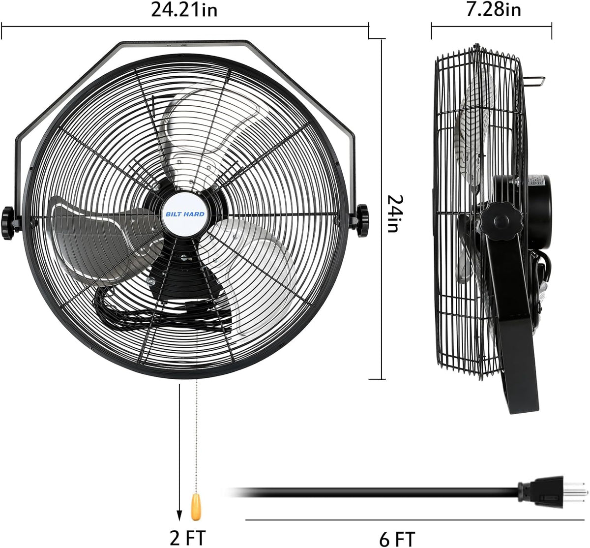 BILT HARD 20 inch Industrial Wall Fan, 4600 CFM, 3-Speeds High Velocity Wall Mount Fan with Sealed