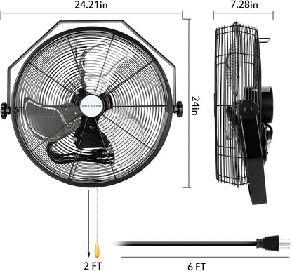 BILT HARD 20 inch Industrial Wall Fan, 4600 CFM, 3-Speeds High Velocity Wall Mount Fan with Sealed