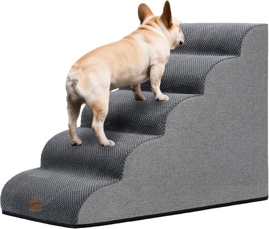 GoGoBunny Ramp Dog Stairs for High Beds 22.6" H, 5-Step Dog Slope Stairs with Durable Waterproof