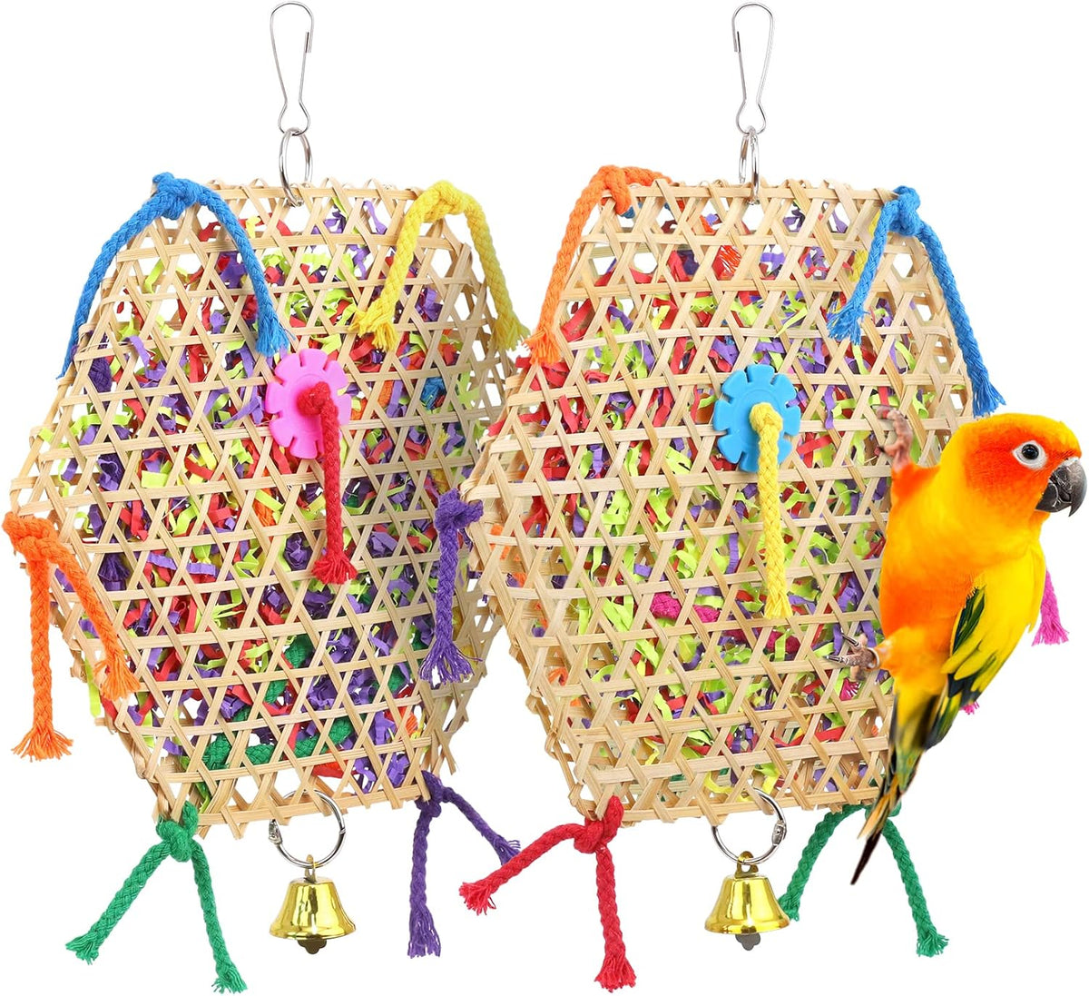 Bird Parrot Toys，2 Pack Bird Hanging Foraging Shredder Toys for Small Medium Small Bird Conure