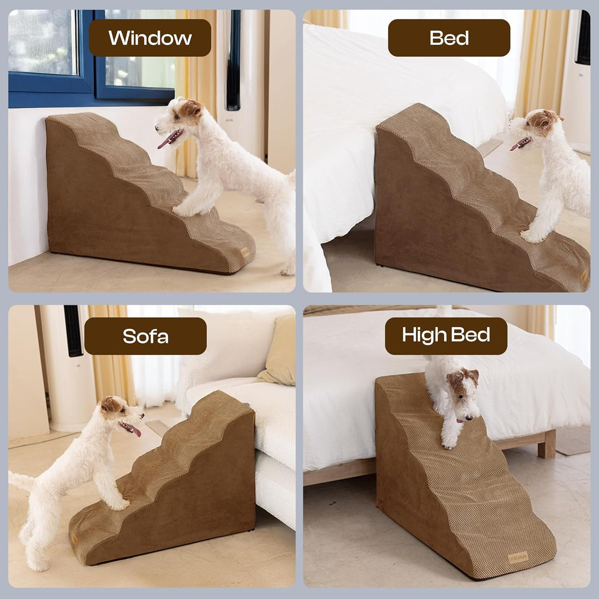 Dog Stairs for High Beds Up to 26-30", 5-Step Foam Pet Ramp with Washable Cover, Gentle Slope