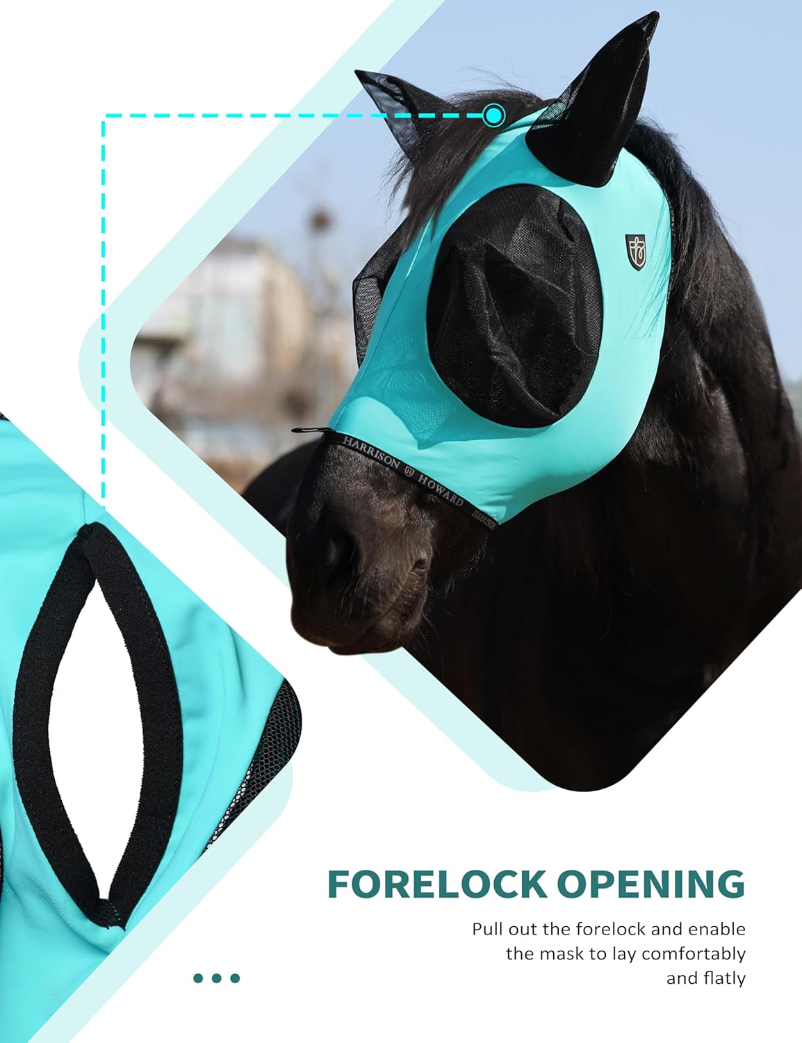 Harrison Howard Horse Fly Mask with Forelock Opening Stretch Breathable and Comfortable for Horses