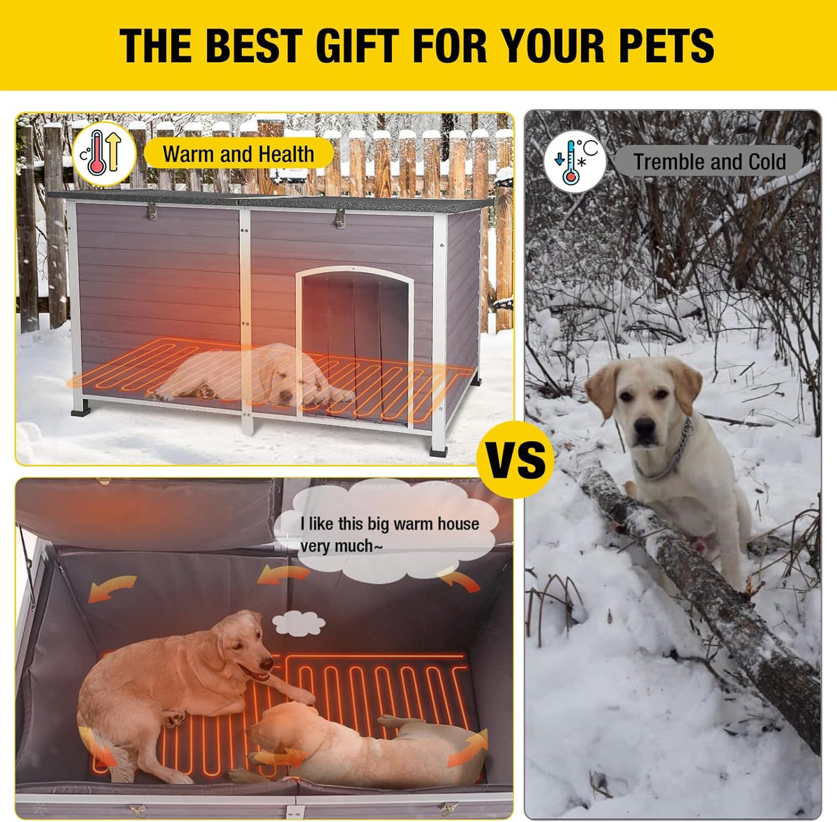 Aivituvin Dog House Insulated Outdoor Dog Kennel with Heated Liner for Winter 59" Extra Large