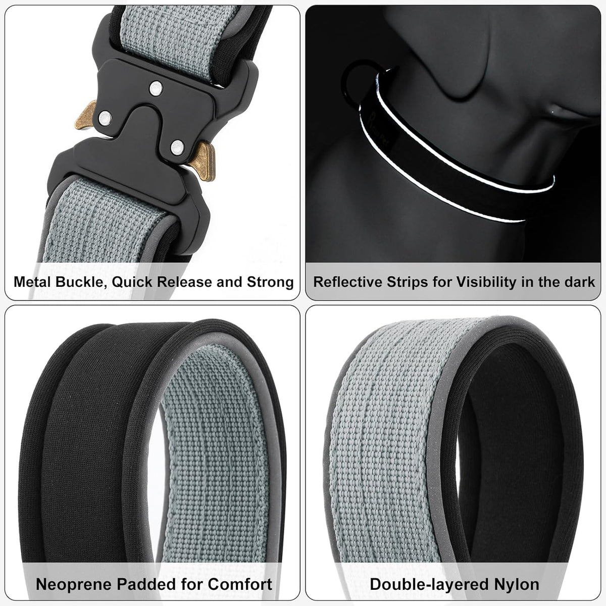 Plutus Pet Tactical Dog Collar, Reflective, Adjustable Heavy Duty Dog Collar, Soft Padded and