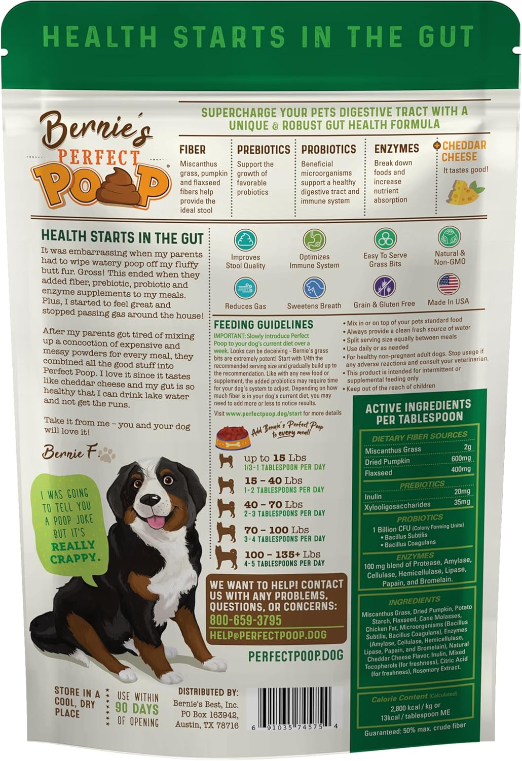 Perfect Poop Digestion & Health Supplement for Dogs: Fiber, Prebiotics, Probiotics, Enzymes