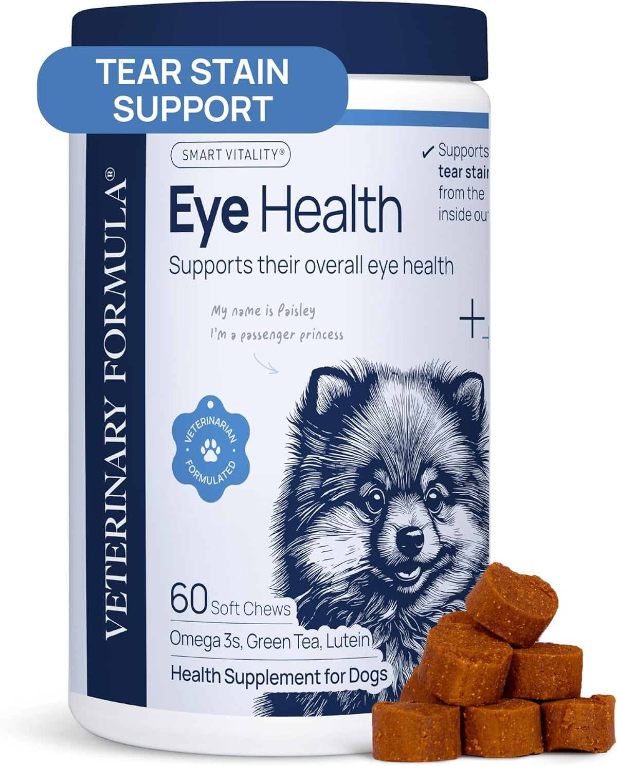 Veterinary Formula Eye Health Supplement for Dogs – Vet-Formulated Tear Stain Chews with Omega 3