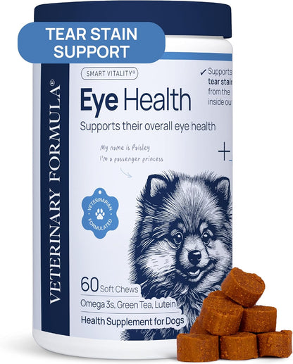 Veterinary Formula Eye Health Supplement for Dogs – Vet-Formulated Tear Stain Chews with Omega 3