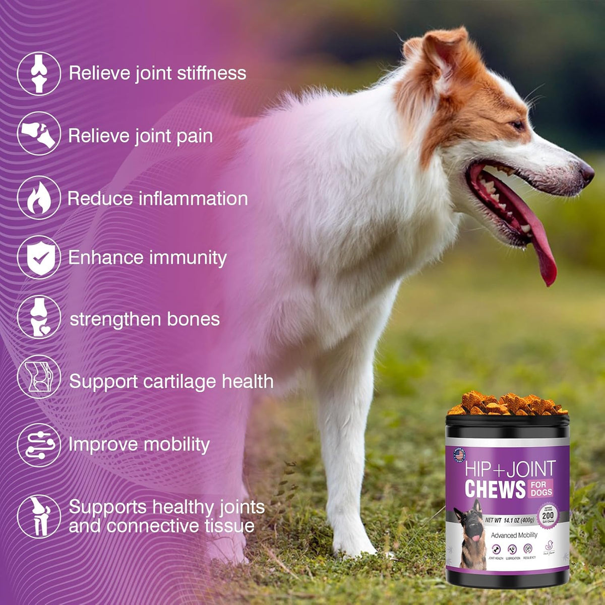Glucosamine for Dogs 200pcs Joint Support Supplement Dog Hip and Joint Chondroitin Chews Treats