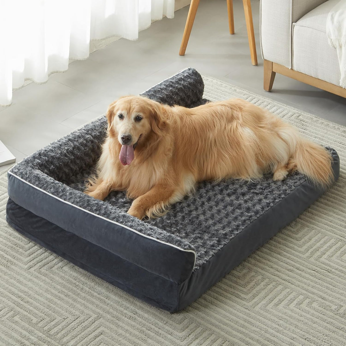BFPETHOME Extra Large Orthopedic Dog Bed, L-Shaped Pet Bed for Dogs up to 100 lbs, Waterproof