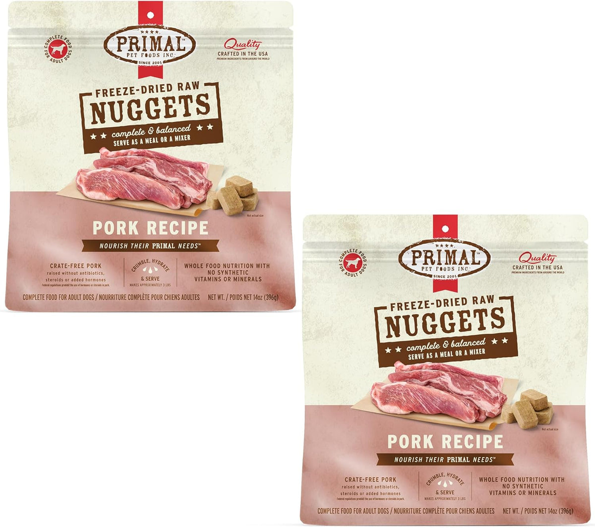 Primal Freeze Dried Raw Dog Food Nuggets, Pork, Complete & Balanced Meal, Also Use as Topper or