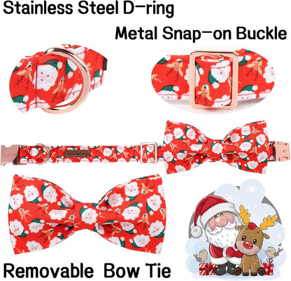 Unique Style Paws Christmas Day Dog Collar with Bow Christmas Tree Cotton Puppy Collars for Small